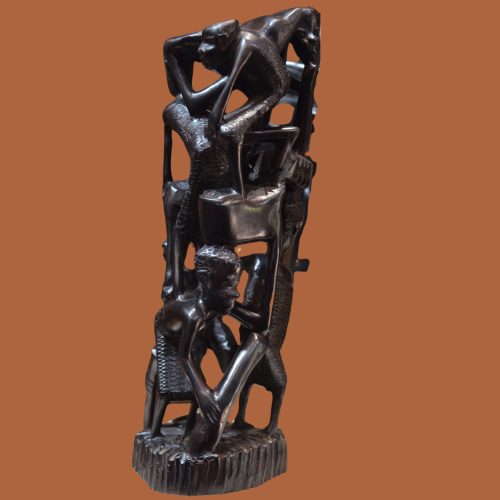 Handcrafted sculpture depicting a group of people in various dynamic poses, symbolizing unity and teamwork.