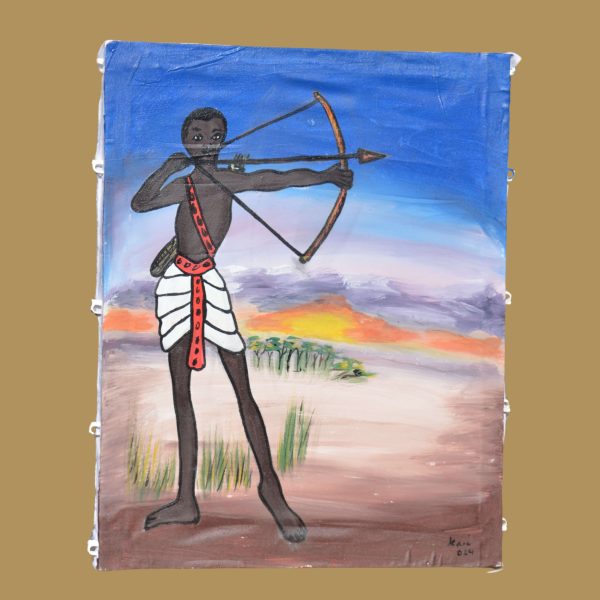 Dynamic Maasai hunting figure, skillfully crafted to represent a Maasai warrior in traditional attire, perfect for enhancing any space with cultural authenticity.